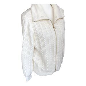 Rachel Zoe Cozy Modern Gold Zip Front‎ Cream Cable Knit Long Sleeve Sweater M